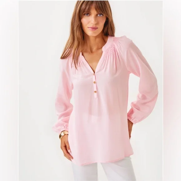 LILLY PULITZER Elsa Silk Top Light Pink Size Large - Picture 3 of 16
